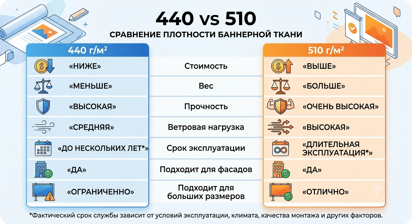 какая баннерная ткань лучше: 440 или 50 г/м2